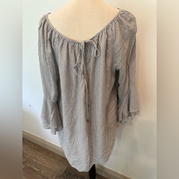 Gibson Latimer Striped Blouse Oversized Large Tie back Layered Sleeves - Picture 6 of 11